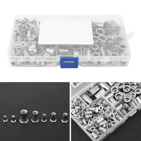 Pro Grade Rivet Nut Kit For Sheet Metal Repair M3 To M10 Stainless Steel Threaded Inserts in clear storage box