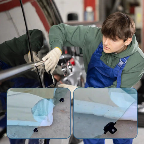 Mechanic installing Easy Install Car Window Glass Channel Retainer Clips One Piece Lifter Bracket Slot Fix For Most Cars