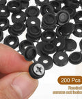 Hand holding Plastic Hinged Screw Cover Caps 3.1 Millimeter Inner Diameter 0.12 Inch Shutter Caps, 200-pack in black