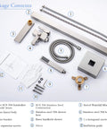 Freestanding Bathtub Faucet Floor Standing Waterfall Filler Brass One-Handle Bath Faucet With Hand Shower Brushed Nickel Finish package contents including hoses, handheld shower, and installation guide.
