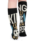 Five Pack Fatigue Relief Compression Stockings Mid Calf Socks For Leg Circulation Support Ideal For Medical Staff Teachers Office Workers Travelers And Anyone Sitting Or Standing Long Hours All Day Wear, design featuring camper and trees, side view