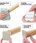 Hella Smooth Self Adhesive Furniture Sliders 16 Piece Set showing installation steps for easy use on heavy desk legs.