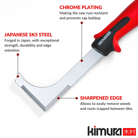 Three In One L Shaped Weeder For Cracks And Crevices With Japanese SK5 Steel Non Slip Ergonomic Handle 10.5 Inch Weed Puller, angled blade