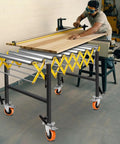Heavy Duty 1000 Lbs Adjustable Roller Conveyor Table 25 Inches Wide With Stainless Steel Rollers Height 30 To 50 Inches Expandable Flexible System in use with wood processing.