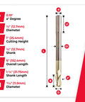 Extra Long CNC Router Bit For 2D And 3D Carving Flat Bottom 0.10 Degree Straight Bit ZrN Coated Half Inch Diameter Six Inch Length