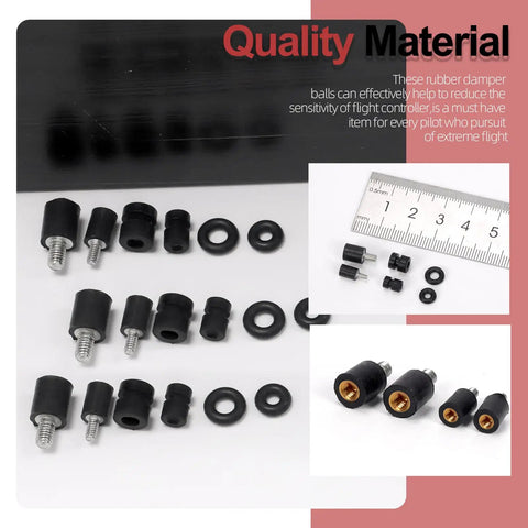24 Piece M2 M3 Flight Controller Anti Vibration Standoff Screw Kit featuring rubber damper balls and washers for drones.