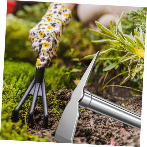 Stainless Steel Garden Hoe For Weeding And Planting Handy All Purpose Hand Hoe Tool With Sturdy Handle in use in a garden