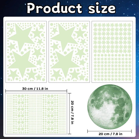 1086 Piece Glow In The Dark Stars And Moon Wall Decals Set For Ceiling And Walls Solar System Galaxy Kids Bedroom Living