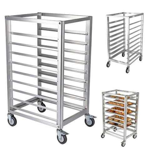 Heavy Duty 9 Tier Commercial Cooling Rack With Smooth Roll Locking Casters, Solid Aluminum Build, Space Saving Bakery Sheet Pan Holder, Sick Storage Cart For Any Bustling Kitchen Crew