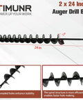 Auger Drill Bit for Planting Bulbs, 2 Inch Diameter, 24 Inch Length, Heavy Duty Alloy Steel with Integral Welding shown