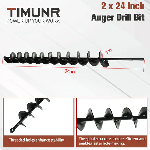 Auger Drill Bit for Planting Bulbs, 2 Inch Diameter, 24 Inch Length, Heavy Duty Alloy Steel with Integral Welding shown