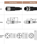 Diagram of M12 4-Pin A-Coded Aviation Connector Cable For Sensor And Actuator Devices, Straight Male and Female Plug
