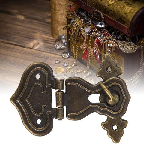 Chic Vintage Bronze Hasp Latch Clamp For Antique Wood Boxes, Retro Zinc Alloy Toggle Catch near jewelry case.