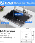 Drop In Topmount Kitchen Sink With Bold Black Nano Titanium Finish, 22 By 18 Inch, Single Bowl, Built From SUS304 Stainless Steel