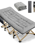 Portable Camping Cot With Thick Mattress, Extra Wide Design, supports up to 600 lbs, foldable for outdoor camping, gray.