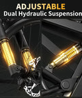 Adjustable dual hydraulic suspension close-up on All-Terrain Electric Dirt Bike For Adults With 1536Wh Battery And 32Ah.