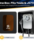 Lockable Outdoor EV Charger Enclosure With Heavy Duty Metal Wall Case For Tesla Connector And ChargePoint Unit secure fit with clear window.