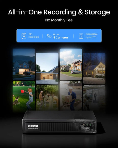 Smart AI Motion Alerts For People And Cars 8 Channel 5MP Lite DVR Kit No HDD Weatherproof 1080p Indoor Outdoor Cameras display