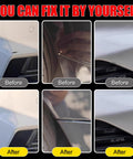 Before and after images showing scratch removal using Buick White Frost Tricoat Touch Up Paint Kit For Cars - 2 In 1 Scratch Remover Pen.