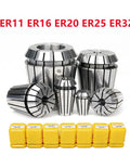 Ultra Accurate Spring Collet ER16 4mm For CNC Router Precision Clamping Engraving Mill Tool Holder High Quality Alloy Steel With Tight Tolerances Perfect For Pro Machinists Looking For Smooth Operation And Durable Performance On Any Job display with various sizes of spring collets and tool holders.