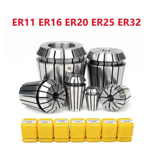 Ultra Accurate Spring Collet ER16 4mm For CNC Router Precision Clamping Engraving Mill Tool Holder High Quality Alloy Steel With Tight Tolerances Perfect For Pro Machinists Looking For Smooth Operation And Durable Performance On Any Job display with various sizes of spring collets and tool holders.