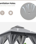 Ventilation holes on Heavy Duty 8x8 Patio Gazebo For Backyard Hangouts, Double Roof Shelter With Mosquito Netting And Privacy Screens, Gray