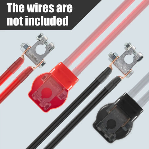 Heavy Duty Battery Terminal Connectors Kit with Three Eighths Inch Copper Lugs, Red and Black Protective Covers for Cars