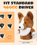 Corgi Driver Headcover Soft Plush Golf Club Cover Brown And White Totally Cute Corgi Design With Realistic Face And Paws