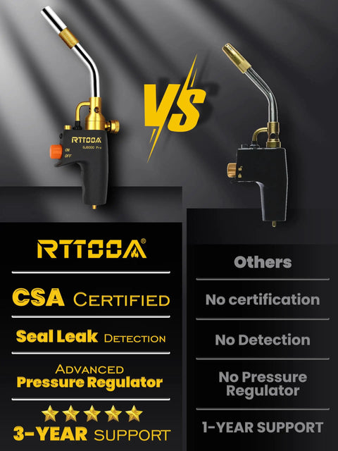 Comparison of Propane Torch Head With Trigger Start High Intensity Pencil Flame For Soldering Welding Cooking DIY Friendly Mapp Propane Gas Compatible CSA Certified Ergonomic Non Slip Handle Upgrade For Precise Flame Control vs another model.
