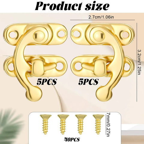 Hella Smooth Swing Arm Latches For Jewelry Boxes Top Shelf Antique Gold Clasps With No Sweat Setup On Mini Cabinets and Craft Drawers Totally Legit Vintage Hardware size measurements with screws.