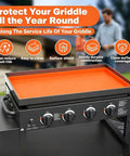 Slick Custom Fit Silicone Griddle Cover Rock Solid Anti Debris Shield For Flat Top BBQ Stations All Weather Backyard Cooking Protection No Hassle with orange surface.