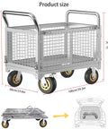 Heavy Duty Fold Flat Platform Cart With Reinforced Cage, 39.3x23.6x33.8 inch steel dolly for groceries or warehouse gear.