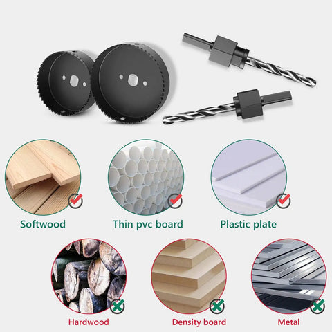 Badass 19 Piece Hole Saw Kit Packs Heavy Duty Carbon Steel Blades for cutting softwood, PVC, and plastic plates.