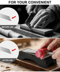 Image showing Straight Up Tough Metal Chisel Sharpening Jig And Honing Guide For Woodworking Blades 0.1 To 2.8 Inches in use for sharpening.