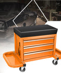 Heavy Duty 3 Drawer Tool Chest With Rolling Mechanic Seat And Built In Tool Trays 350 Lbs Weight Capacity Orange Finish