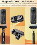 Hella Tight Magnetic Quick Release Adapter With Mechanical Lock And Quarter Inch Thread Compatible With Insta360 X5 X4 Air Ace Pro 2 Vlog Camera Mount, showing magnetic base and dual mount features.