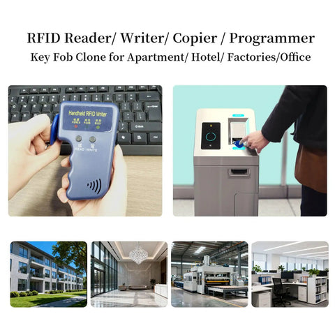 Handheld 125KHz RFID Writer And Duplicator Kit For ID HID AWID Access Control with key fob cloning demonstration