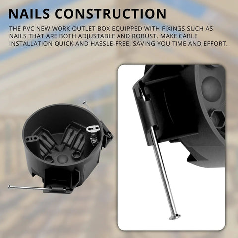 New Work 4 Inch Round Ceiling Electrical Box 1 Gang Black PVC ETL Listed 20 Cubic Inches Nail In Ceiling Box 2 Pack