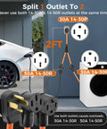 NEMA 14-30P To 14-30R And 14-50R Splitter Cord, 30 Amp Dual Outlet Adapter for EV Chargers and Dryer, diagram illustration