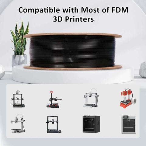 PLA Plus 1.75mm Filament For 3D Printers 1kg Cardboard Spool Pine Green on display with compatible FDM printer icons