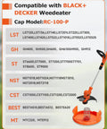 Universal Replacement Spool Cap 4 Pack RC100P For Weed Eater And String Trimmer Parts, with Black and Decker compatibility chart