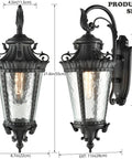 Dope Black Outdoor Wall Light Sconce With Rippled Water Glass Shade 21.6 Inch Tall Weatherproof Exterior Lantern dimensions