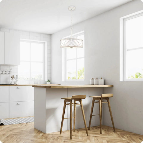 Eloise 16 Inch 3 Light Modern Pendant Light Chandelier With Designer Drum Shade And Glass Diffuser For That Modern Vibe in kitchen