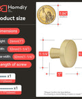 40 Pack Gold Cabinet Knobs Set Round Brushed Brass Zinc Alloy Hardware For Dresser Drawer Desk Cupboard With 1 Inch And 1.77 Inch Screws diagram