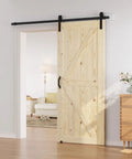 36 Inch By 80 Inch Sliding Barn Wood Door Pre Drilled Ready To Assemble Unfinished Solid Spruce Panel Door installed in room