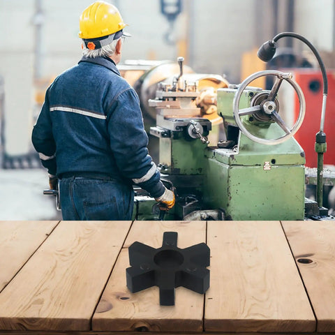 Heavy Duty Rubber Spider Insert For L Jaw Couplings L-150 3.7 Inch Urethane Hub Buffer For Industrial Torque Transmission And Vibration Damping Built To Last Flexible Yet Stable black spider insert on workshop table