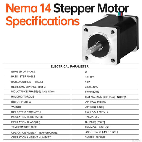 Nema 14 two-phase stepper motor with silver faceplate, black housing, and protruding shaft.