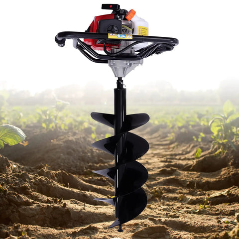 Gas Powered Post Hole Digger 62cc 2 Stroke Earth Auger With 12 Inch Bit Set for Farm and Garden Fence Posts in a field