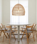 Dining room with Rattan Chandelier Pendant Light Fixture With Handmade Basket Shade For Farmhouse Decor Wicker Hanging Lamp