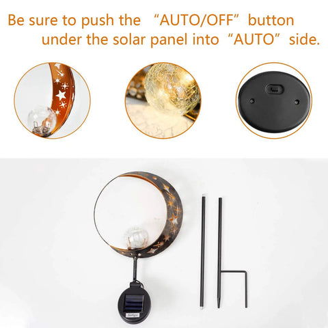 Assembly of Solar Powered Garden Light With Crackle Glass Moon Ball On A Metal Stake for Pathway Lawn Patio and Yard Outdoor Decor